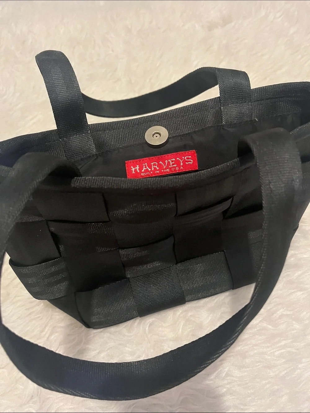 Harveys Black Woven Tote with Dual Straps original seatbelt Purse